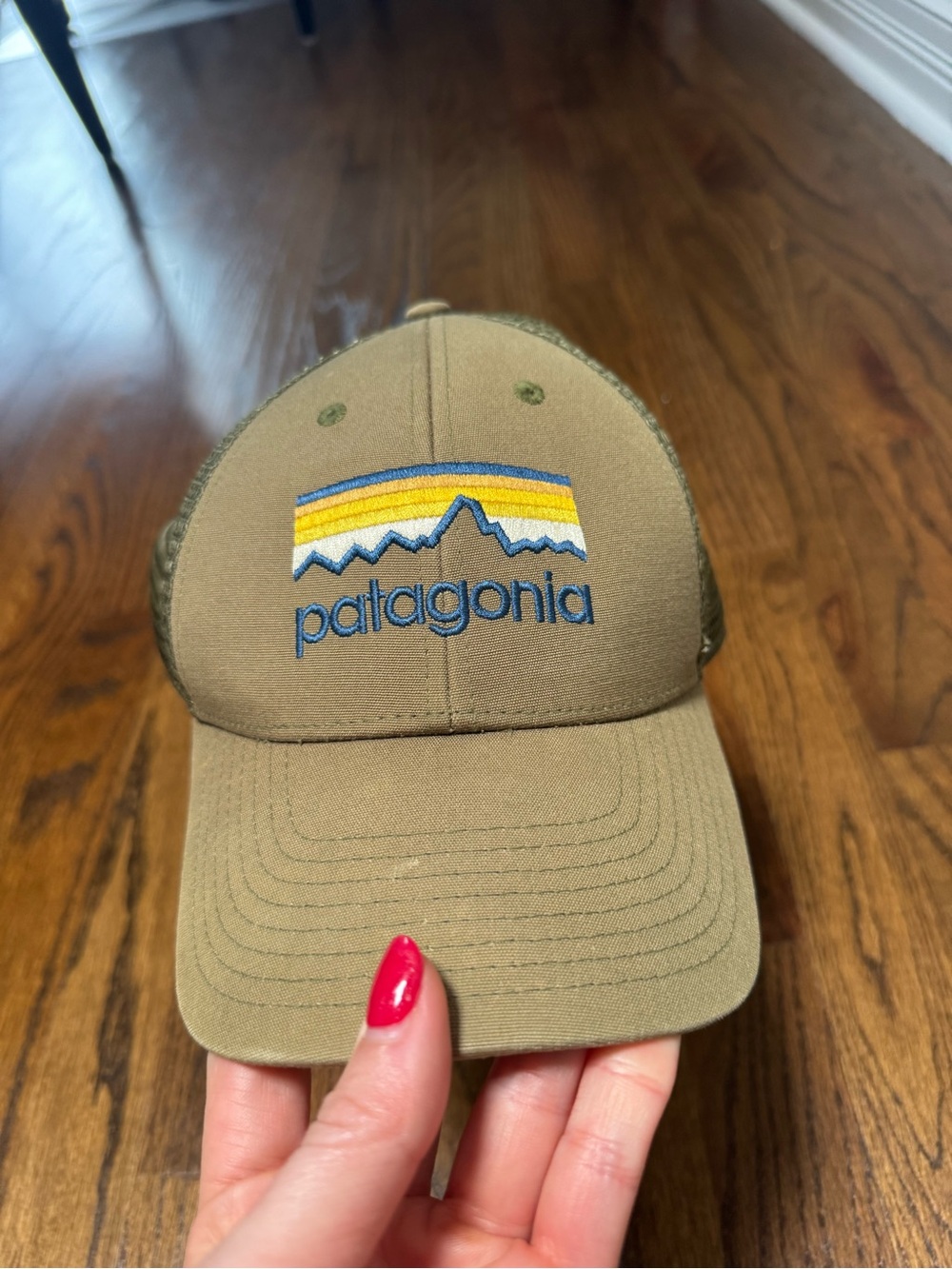 Patagonia Olive Green Mesh Trucker Hat with Logo Patch